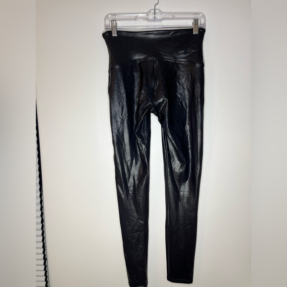 SPANX Faux Leather Leggings Black Size L High Rise Stretch - Picture 5 of 14